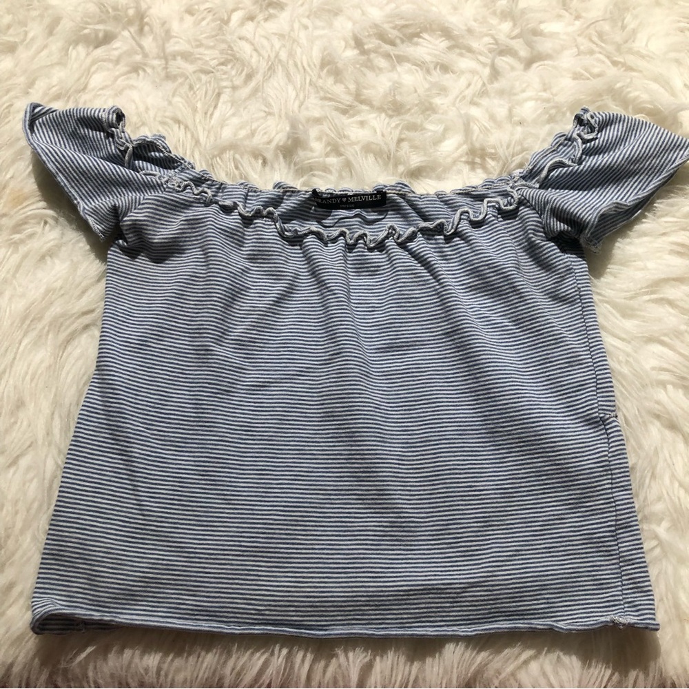 Brandy Melville off the shoulder top crop tops summer spring blue white stripes